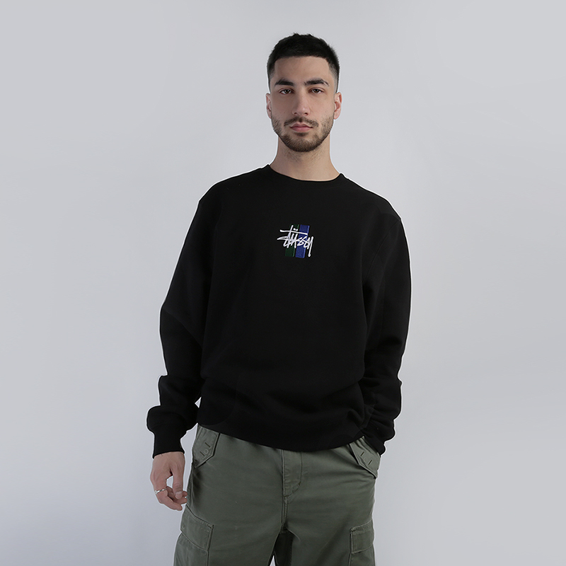 Мужская толстовка Stussy 2 Bar Stock App. Crew (118316-black)  - цена, описание, фото 1
